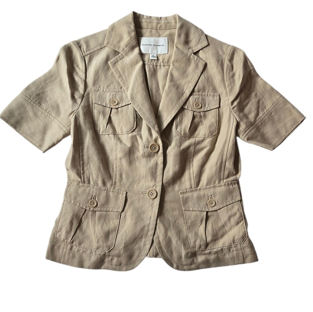 BR Beige Utility Linen And Silk Jacket